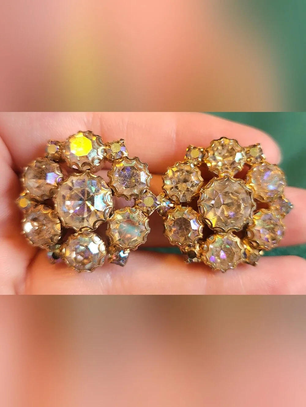 Vintage Aurora Borealis Rhinestone Clip-on Earrings